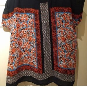 Kenar Short Sleeve Blouse in blues and red in L